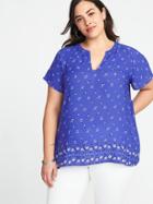 Old Navy Womens Georgette Plus-size Cocoon Top Blue Geometric Size 1x