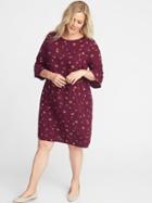 Old Navy Womens Floral-print 3/4-sleeve Plus-size Shift Dress Purple Ditsy Floral Size 2x