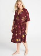 Old Navy Womens Waist-defined Plus-size Wrap-front Dress Burgundy Floral Size 2x