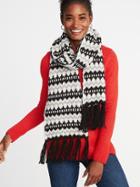 Old Navy Womens Jacquard Sweater-knit Fringe Scarf For Women Black Combo Size One Size