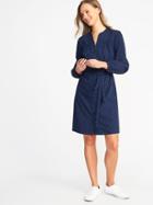 Old Navy Womens Patterned Tie-belt Shirt Dress For Women Blue Mosaic Size Xl