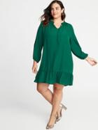 Old Navy Womens Ruffle-trim Plus-size Georgette Swing Dress Botanical Green Size 1x