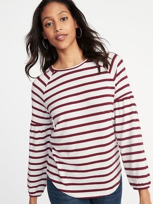 Old Navy Womens Plush-knit Balloon-sleeve Top For Women Burgundy Stripe Size Xs