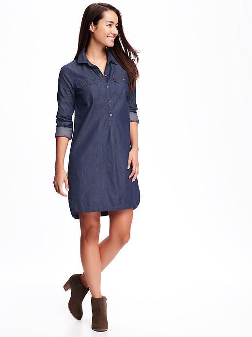 Old Navy Chambray Shirt Dress For Women - Dark Wash