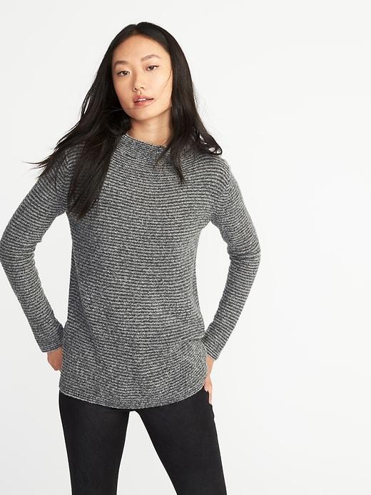 Old Navy Womens Mock-neck Boucl Sweater For Women Gray Stripe Size Xl