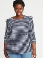Old Navy Womens Slub-knit Ruffle-shoulder Plus-size Top Navy Stripe Size 1x