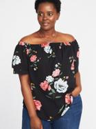 Old Navy Womens Off-the-shoulder Plus-size Ruffle-sleeve Swing Top Black Floral Size 1x