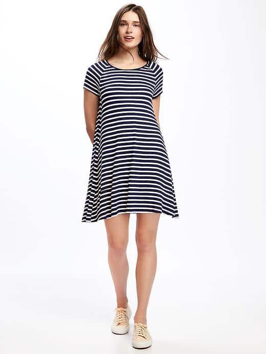 Old Navy Striped Rib Knit Swing Dress For Women - Blue Stripe
