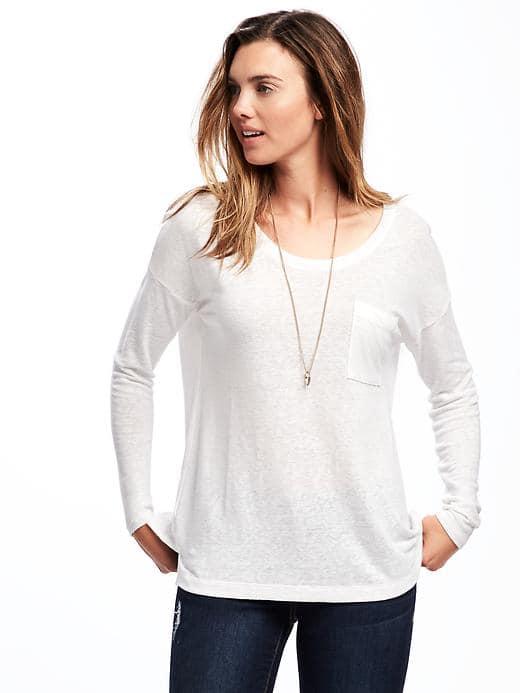 Old Navy Linen Blend Boyfriend Tee For Women - Cream