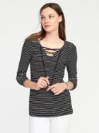 Old Navy Womens Semi-fitted Lace-up Top For Women O.n. New Black Stripe Size Xs