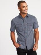 Old Navy Mens Slim-fit Garment-dyed Utility Shirt For Men Washed Black Size Xl