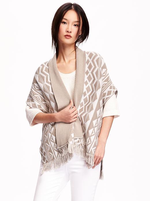 Old Navy Geo Print Fringe Poncho - Geometric Print Top