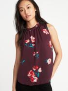 Old Navy Womens Relaxed Sleeveless Ruffle-trim Satin Top For Women Burgundy Floral Size L