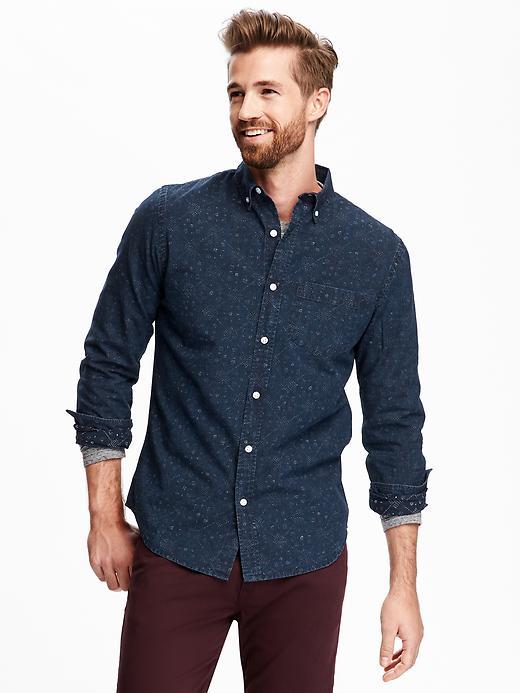 Old Navy Slim Fit Printed Shirt For Men - Ink Blue