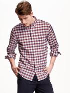 Old Navy Slim Fit Linen Blend Plaid Shirt For Men - Ron Burgundy