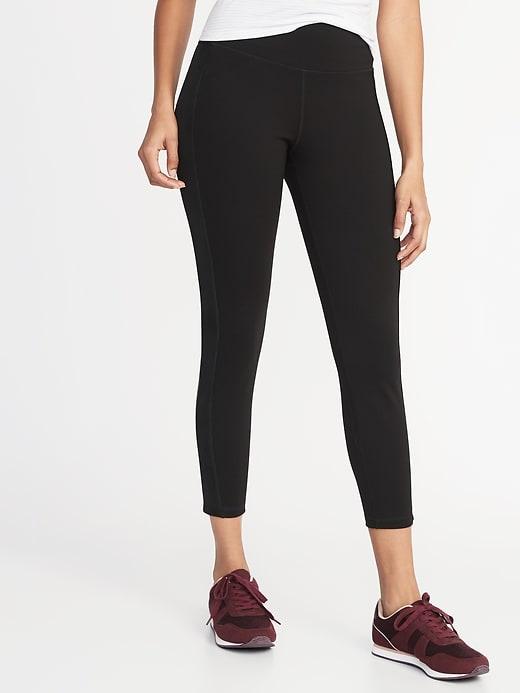 Old Navy Womens High-rise 7/8-length Velvet-stripe Ponte-knit Street Leggings For Women Black Size Xl
