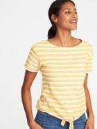 Old Navy Womens Relaxed Tie-front Top For Women Yellow Stripe Size M