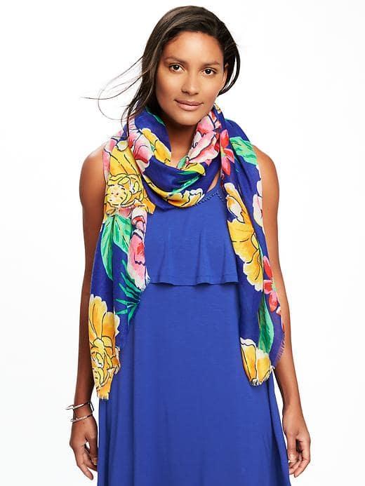 Old Navy Printed Linear Scarf For Women - Large Blue Floral