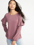 Old Navy Womens French Terry Ruffle-sleeve Sweatshirt For Women Bust A Mauve Size Xs