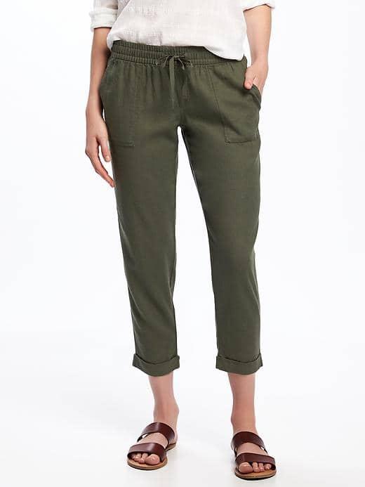 Old Navy Mid Rise Linen Blend Cropped Pants For Women - Grazing Grasses
