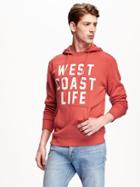 Old Navy Surf Graphic Pullover Fleece Hoodie For Men - Washed Dark Red