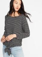 Old Navy Womens Relaxed Mariner Tie-front Top For Women Black Stripe Top Size Xxl