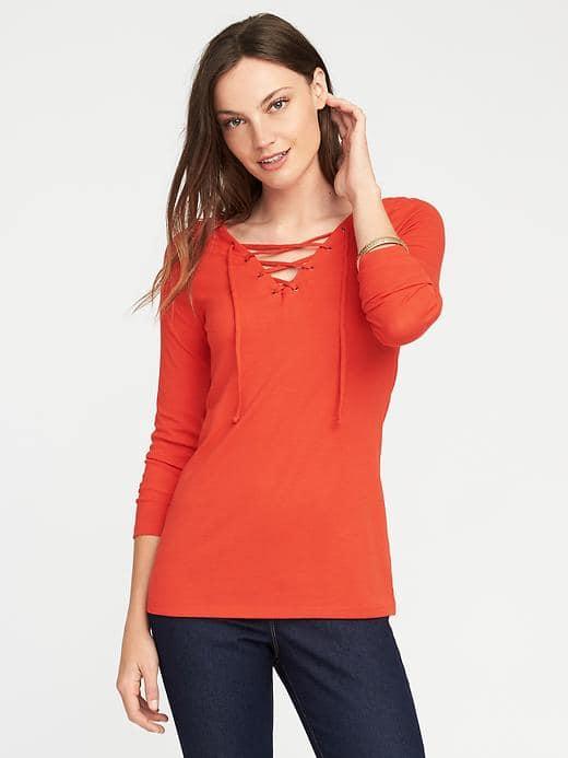 Old Navy Semi Fitted Lace Up Top For Women - Sea Anemone