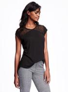 Old Navy Relaxed Lace Yoke Tee For Women - Blackjack