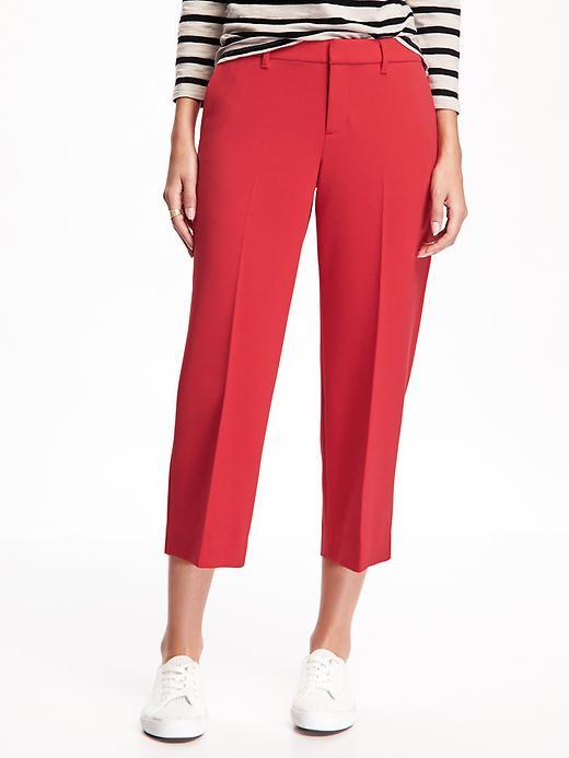 Old Navy Mid Rise Soft Straight Crop Pant For Women - Red Buttons