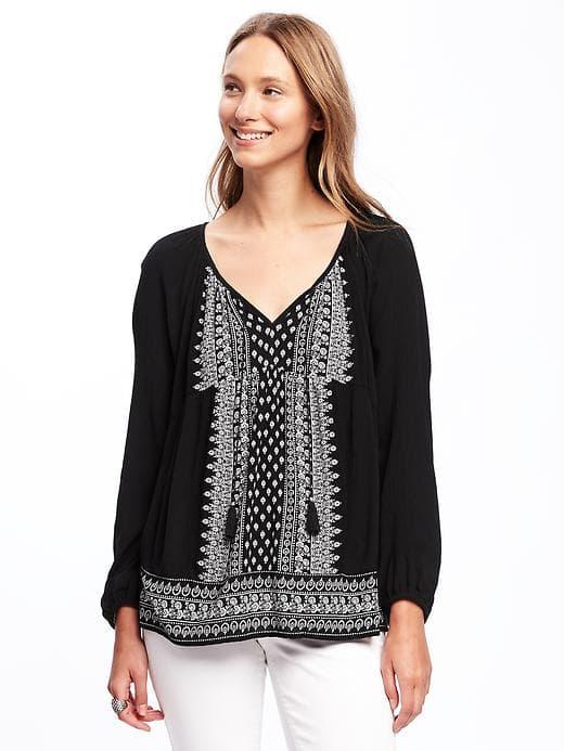 Old Navy Crinkle Gauze Swing Top For Women - Black Print