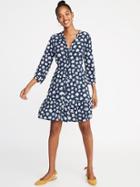Daisy-print Waist-defined Shirt Dress For Women