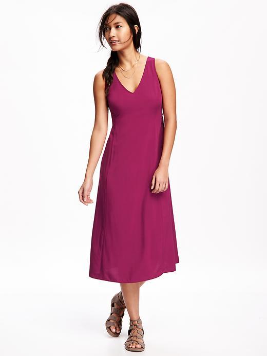 Old Navy V Neck Midi Dress For Women - Berry Chutney