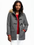 Old Navy Hooded Wool Blend Toggle Coat For Women - Dark Charcoal Gray