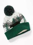 Old Navy Mens Patterned Pom-pom Beanie For Men Green Bear Fair Isle Size One Size