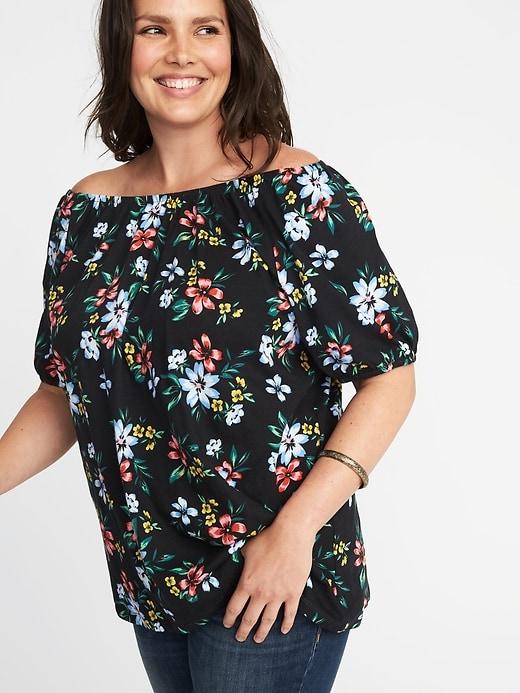 Old Navy Womens Relaxed Plus-size Bubble-sleeve Top Black Floral Size 2x