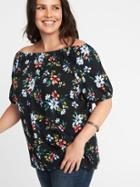 Old Navy Womens Relaxed Plus-size Bubble-sleeve Top Black Floral Size 2x