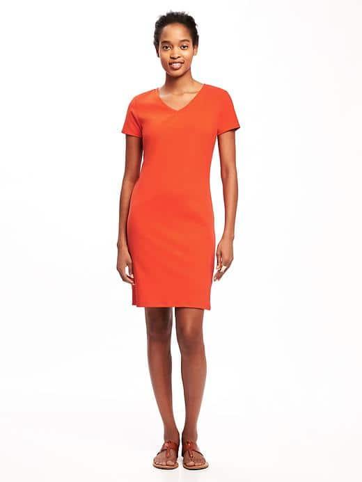 Old Navy Fitted V Neck Tee Dress For Women - Hot Tamale