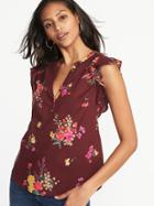Old Navy Womens Relaxed Flutter-trim Sleeveless Top For Women Burgundy Floral Size S