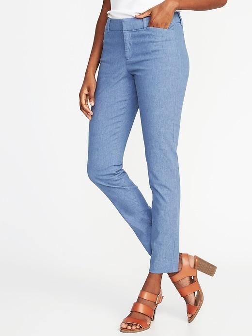 Old Navy Womens Mid-rise Linen-blend Pixie Pants For Women Blue Linen Size 12