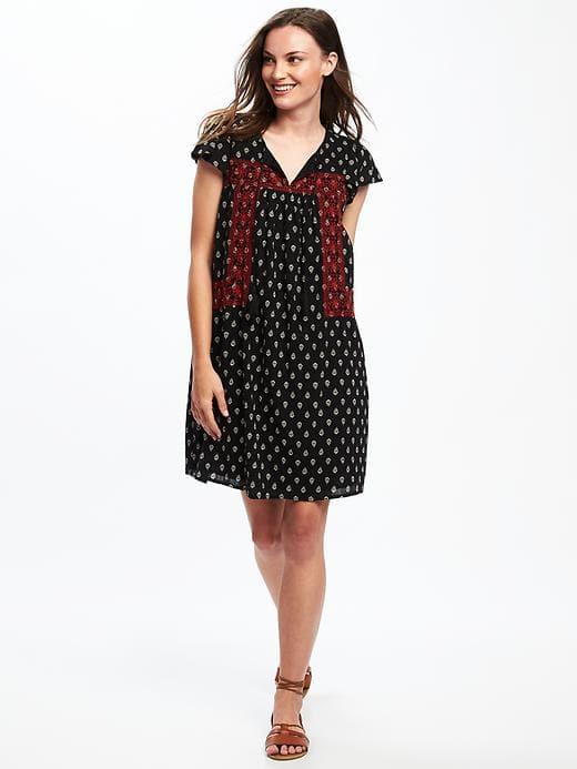 Old Navy Embroidered Flutter Sleeve Dress For Women - Black Print