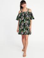 Old Navy Womens Off-the-shoulder Gauze Swim Cover-up For Women Black Floral Size Xl
