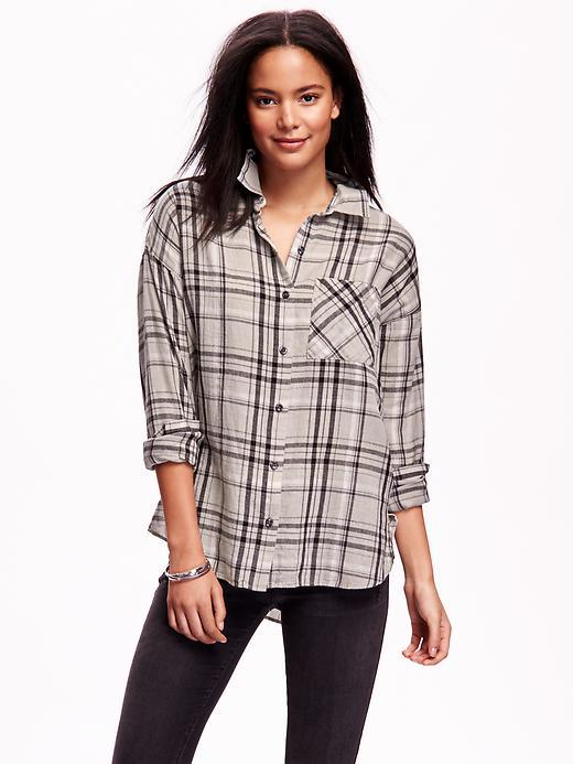 Old Navy Lightweight Boyfriend Shirt - Grey/black Plaid