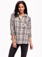 Old Navy Lightweight Boyfriend Shirt - Grey/black Plaid
