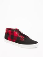 Old Navy Canvas Mid Top Sneakers For Men - Red Buffalo Plaid
