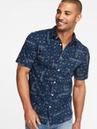 Old Navy Mens Slim-fit Built-in Flex Printed Classic Shirt For Men In The Navy Size Xl