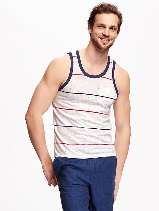 Old Navy Textured Colorblock Pocket Tank For Men - White Stripe