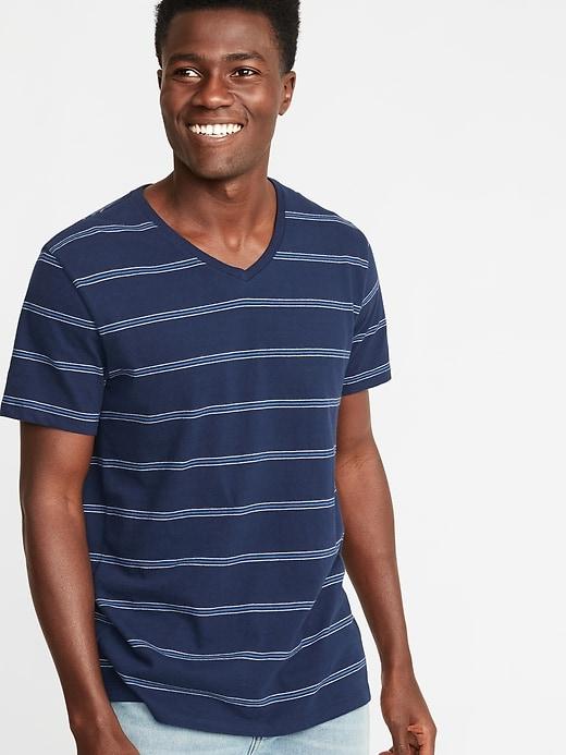 Soft-washed Striped V-neck Tee For Men