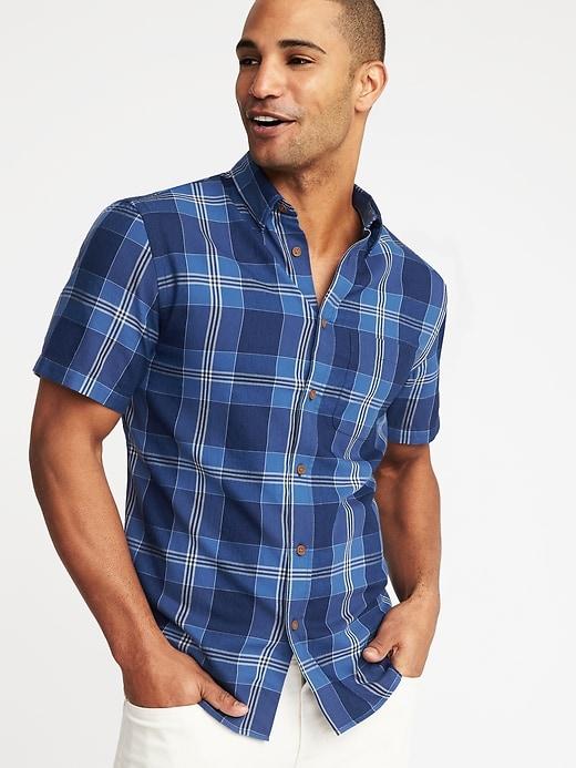 Old Navy Mens Slim-fit Indigo-plaid Shirt For Men Mariana Trench Size S
