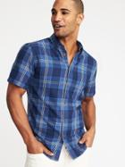Old Navy Mens Slim-fit Indigo-plaid Shirt For Men Mariana Trench Size S