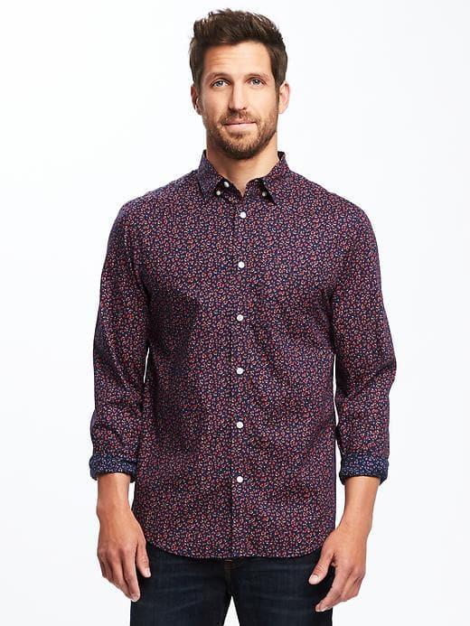 Old Navy Regular Fit Built In Flex Classic Shirt For Men - Sea Anemone